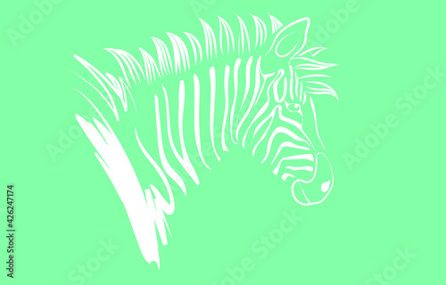 Line art of zebra head on Pastel Color Green background