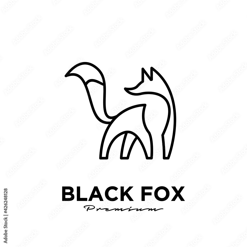 Logo design of black fox silhouette animal mascot line logo template vector illustration Logo design of black fox silhouette animal mascot line logo template vector illustration