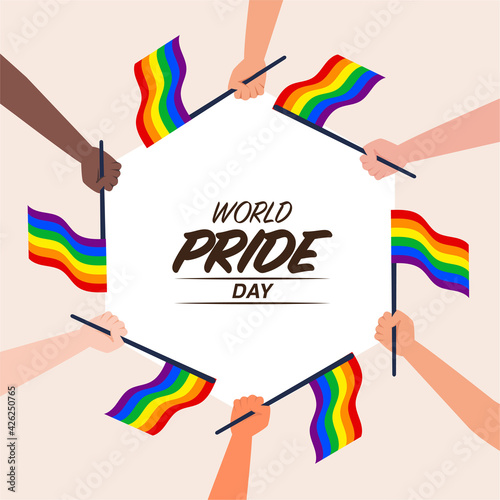 Lgbt hands. Hand holding pride flag or transgender sign isolated on white background, vector illustration