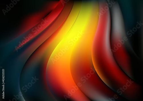Abstract Red Yellow and Blue Shiny Wave Background Vector Illustration