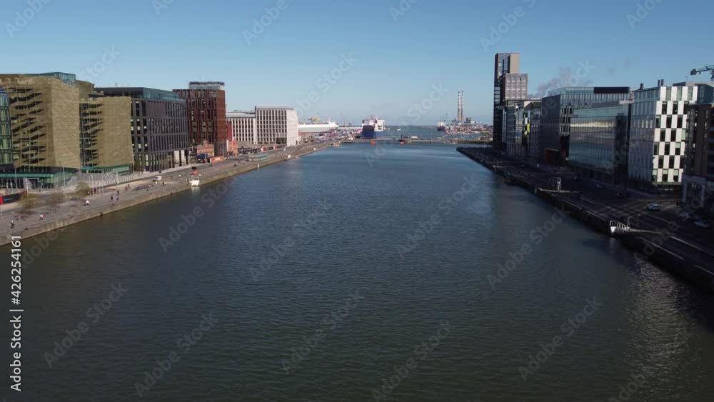 A drone flying over the River to Dublin Port. A drone flying over the River to Dublin Port.