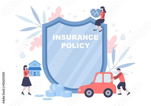 The Concept Of Life Insurance Can Be Used as Healthcare, Finance, Medical Services, Social Benefits, Emergency Risks, And Pension Funds. Vector Illustration