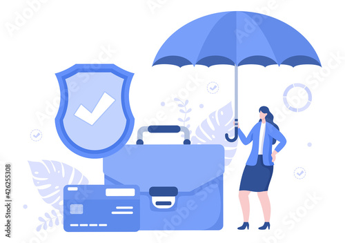 Insurance Business Concept For Money Protection, Financial Savings, Investors And Risks. Vector Illustration