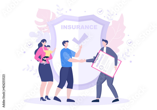 The Concept Umbrella Shield of Family Insurance About Care, Safety, Security and Protection. Vector Illustration