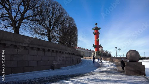 Rostral colums, Vasilievsky island, St. Petersburg, Leningrad, Russia.  4K. photo