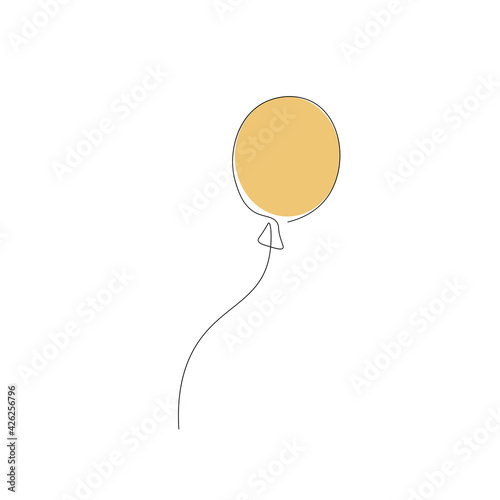 Yellow ballon line drawing, vector illustration