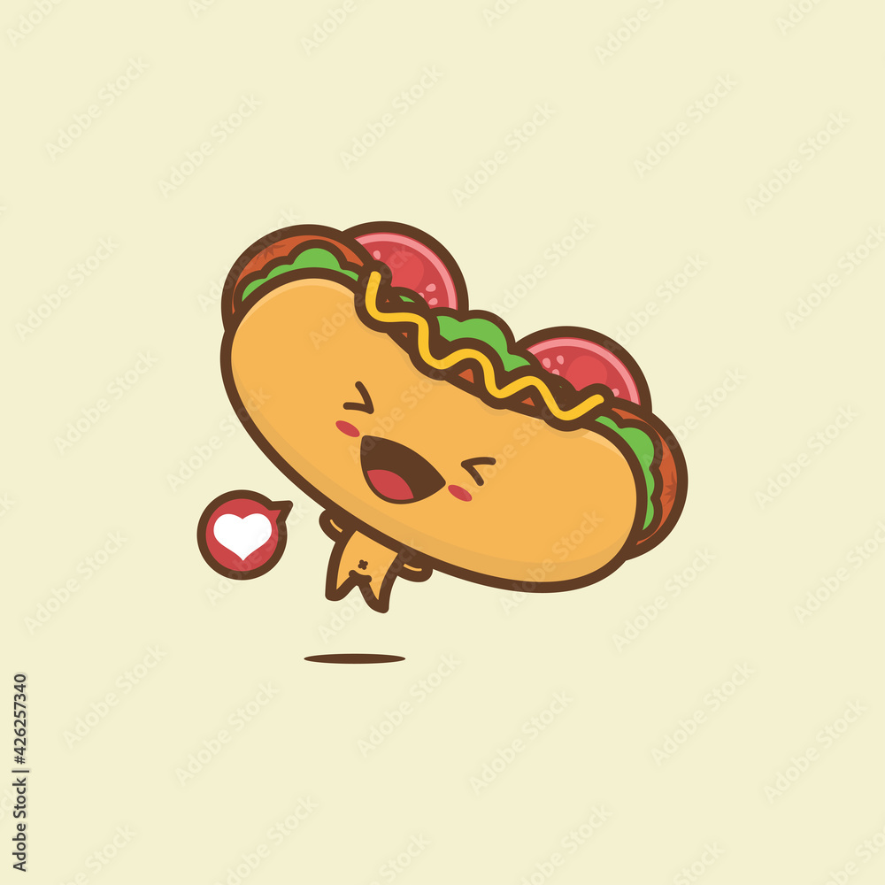 fast food illustration, cute hotdog characters