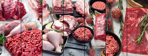 Collage of different type of raw meat photo