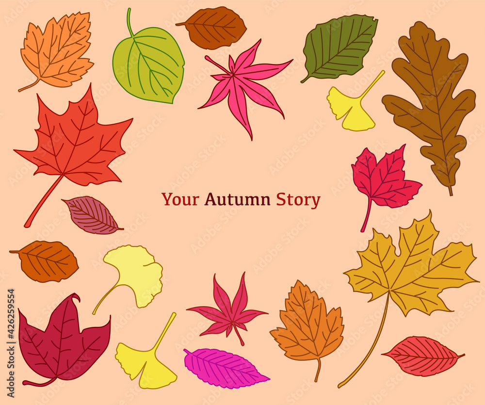 A collection of autumn leaves colored red and yellow. hand drawn style vector design illustrations. 