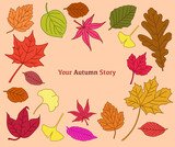 A collection of autumn leaves colored red and yellow. hand drawn style vector design illustrations. 