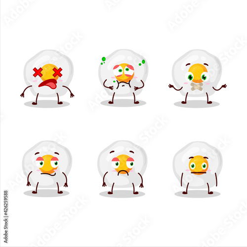 Fried egg cartoon character with nope expression