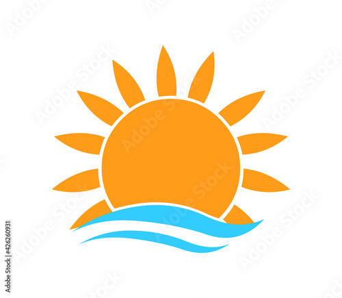 Beach sun rising logo icon vector
