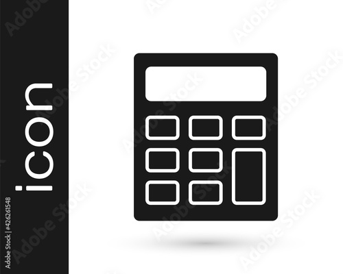 Black Calculator icon isolated on white background. Accounting symbol. Business calculations mathematics education and finance. Vector