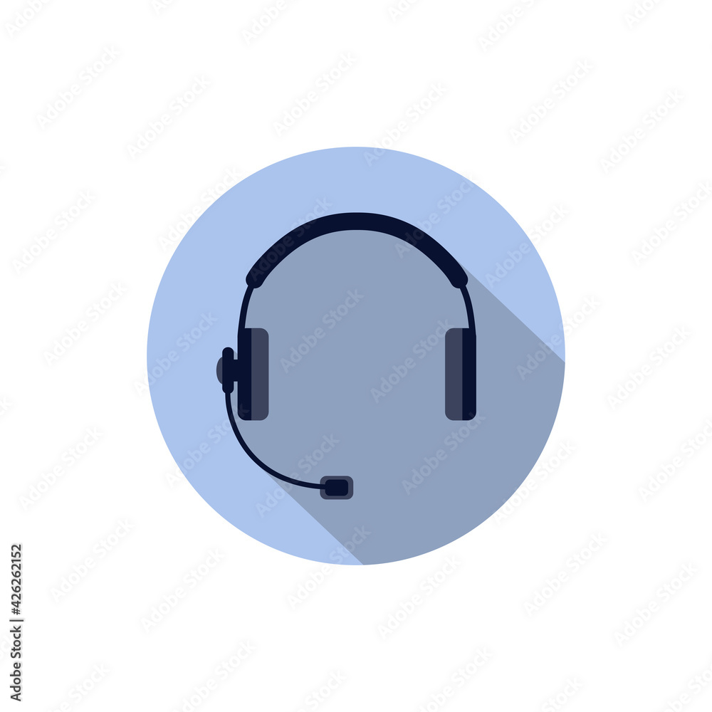 Headphones with microphone, headset. Color isolated image in a circle, vector illustration Headphones with microphone, headset. Color isolated image in a circle, vector illustration