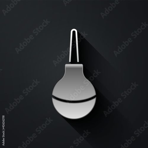 Silver Enema icon isolated on black background. Enema with a plastic tip. Medical pear. Long shadow style. Vector