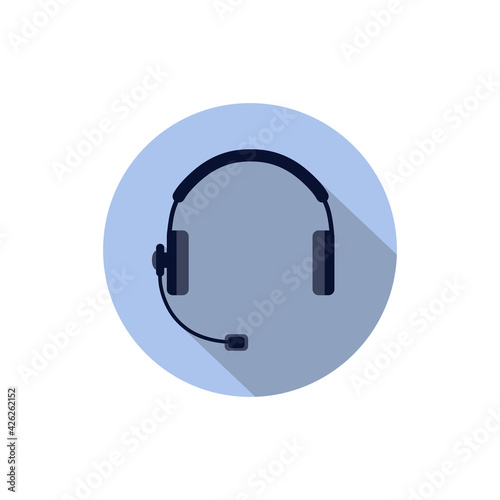 Headphones with microphone, headset. Color isolated image in a circle, vector illustration