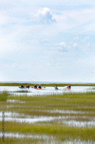Group of kayakers in a marsh on Cape Cod, Massachusetts