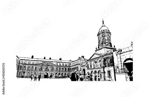 Building view with landmark of Dublin is the 
capital of the Republic of Ireland. Hand drawn sketch illustration in vector.