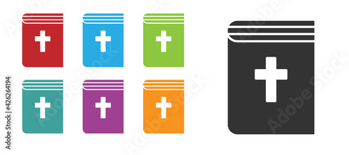 Black Holy bible book icon isolated on white background. Set icons colorful. Vector