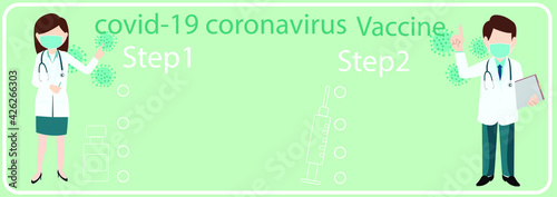 Doctors recommend procedures for coronavirus vaccination. Contains medical tools, vaccine vials and syringes showing status icons.