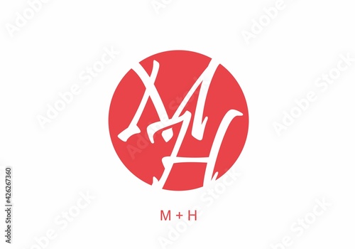 Red circle of MH initial letter text photo