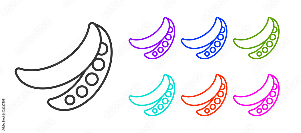 Black line Green peas icon isolated on white background. Set icons colorful. Vector Black line Green peas icon isolated on white background. Set icons colorful. Vector