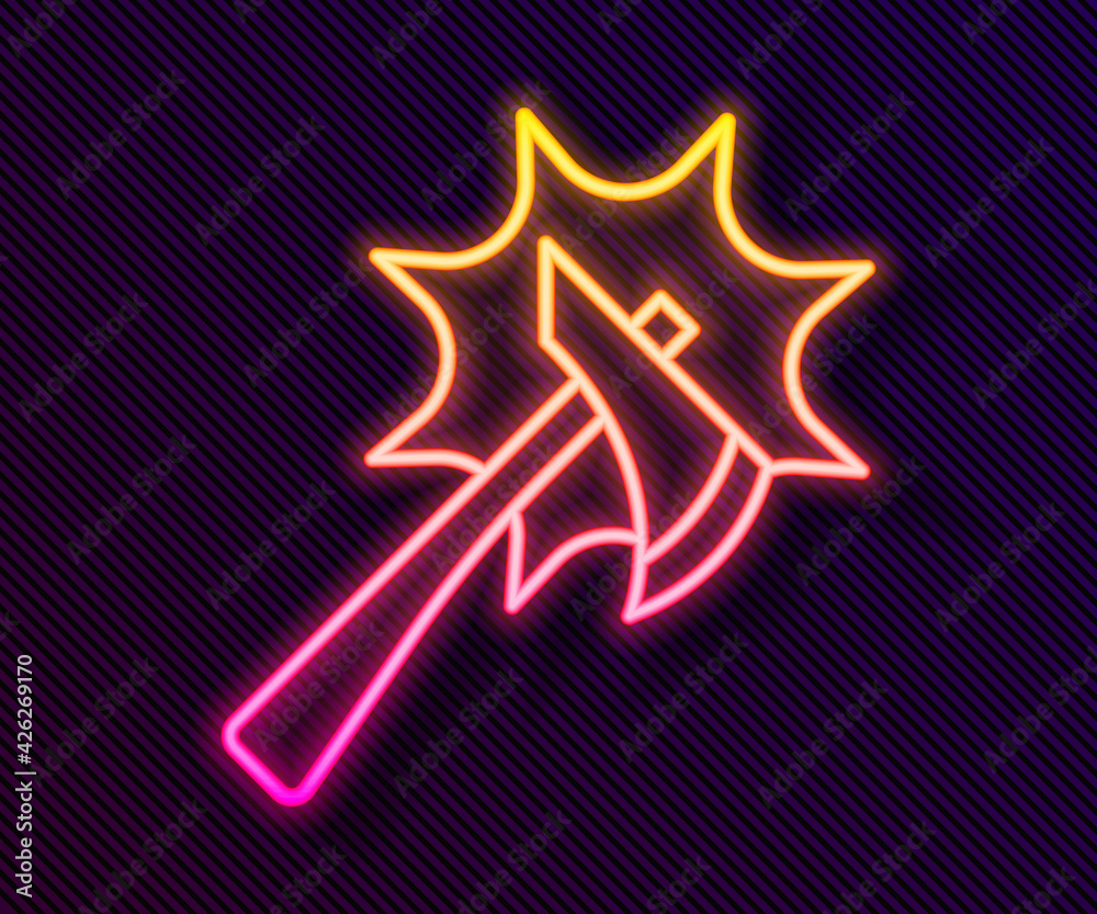 Glowing neon line Firefighter axe icon isolated on black background. Fire axe. Vector Glowing neon line Firefighter axe icon isolated on black background. Fire axe. Vector