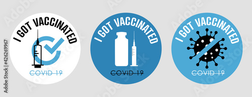 I got vaccinated stamp. Covid-19 vaccine. Flat vector logo.