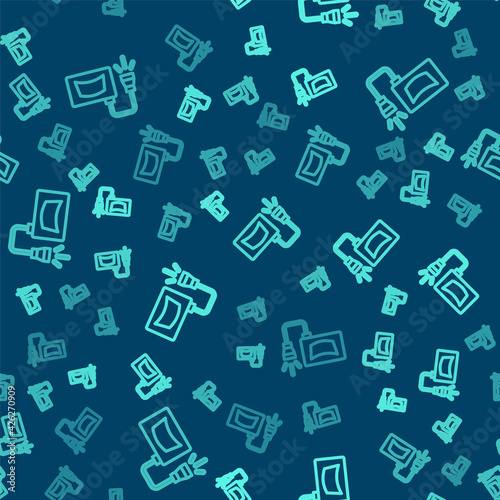 Green line Ultrasound icon isolated seamless pattern on blue background. Medical equipment. Vector