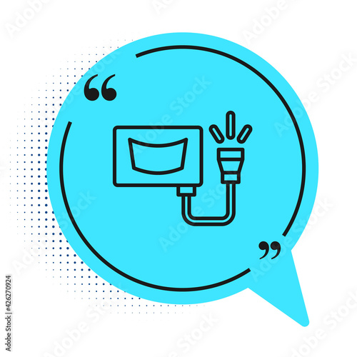 Black line Ultrasound icon isolated on white background. Medical equipment. Blue speech bubble symbol. Vector