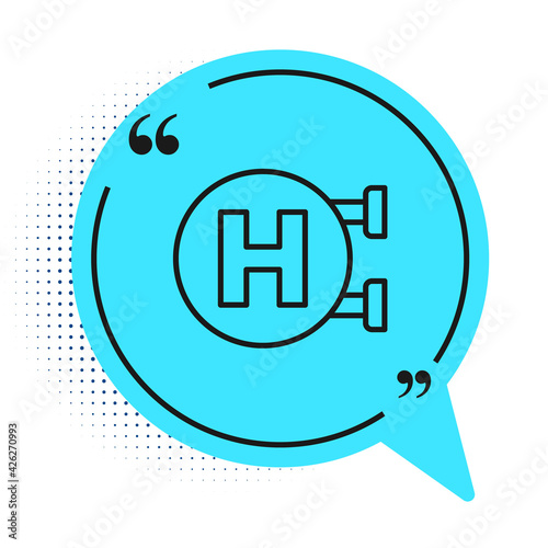 Black line Hospital signboard icon isolated on white background. Blue speech bubble symbol. Vector