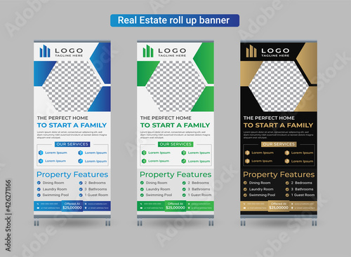 Real estate roll up banner design template - The perfect home to start a family x-stand for advertising