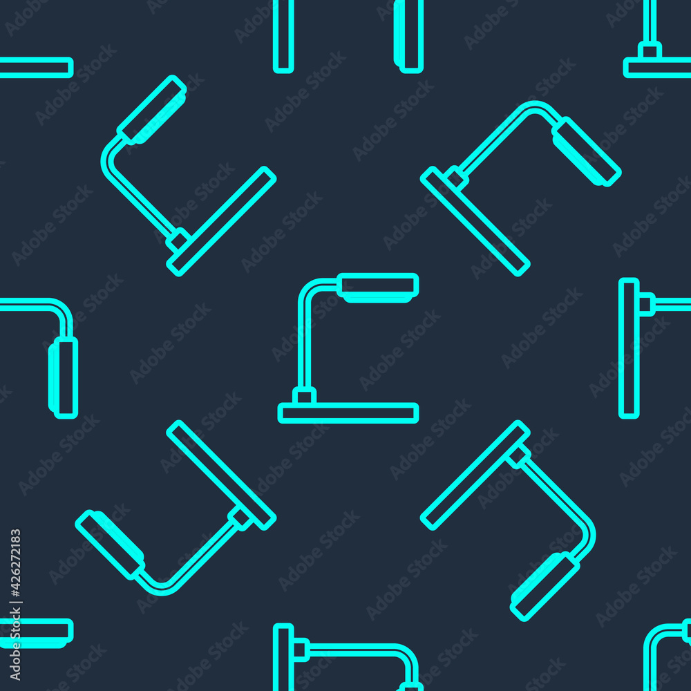 Green line Table lamp icon isolated seamless pattern on blue background. Vector Green line Table lamp icon isolated seamless pattern on blue background. Vector