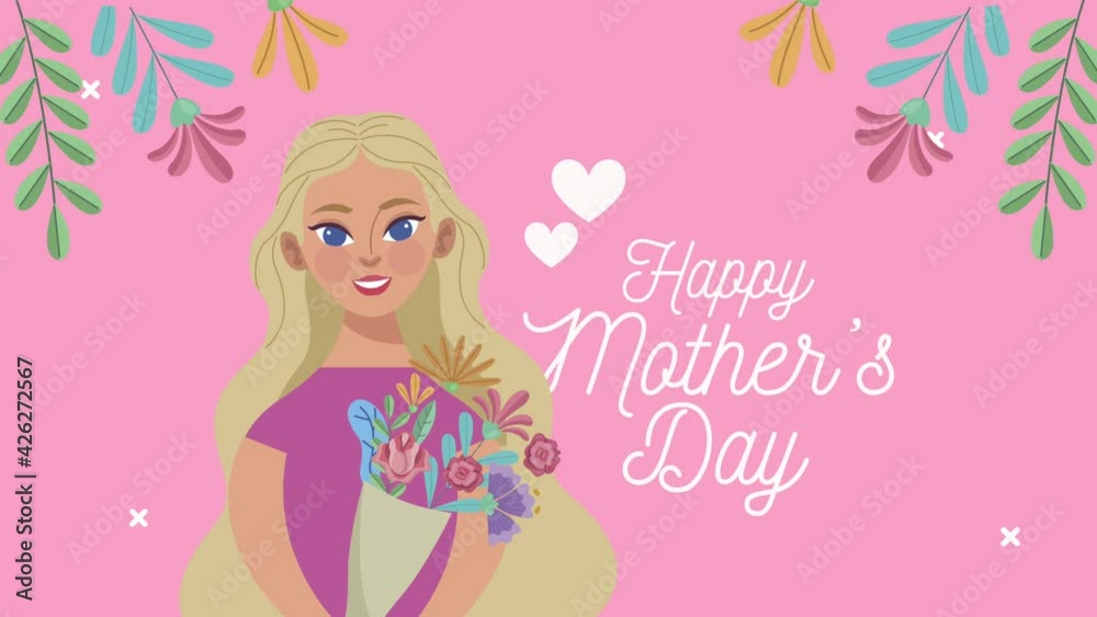 happy mothers day lettering with mom lifting flowers bouquet happy mothers day lettering with mom lifting flowers bouquet