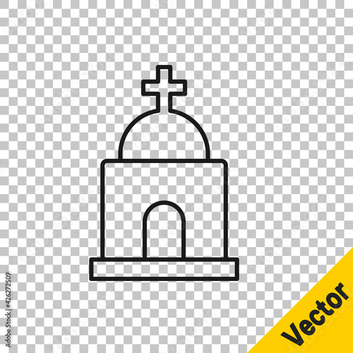 Black line Old crypt icon isolated on transparent background. Cemetery symbol. Ossuary or crypt for burial of deceased. Vector