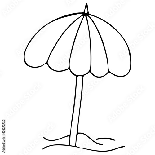 beach umbrella for summer vacation, vector doodle element, coloring
