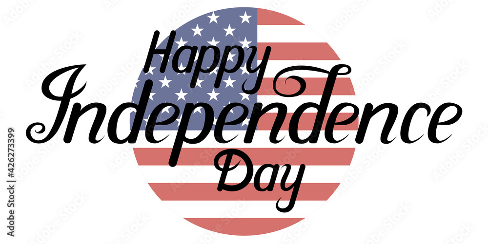 Happy independence day hand drawn vector card. Usa independence day illustration. Lettering on a usa flag background. Lettering for party cards, posters, invitations.
