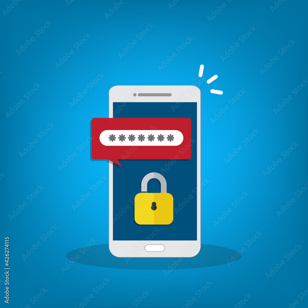 Unlocked, notification and password field on a mobile phone. Smartphone security concept. Unlocked, notification and password field on a mobile phone. Smartphone security concept.