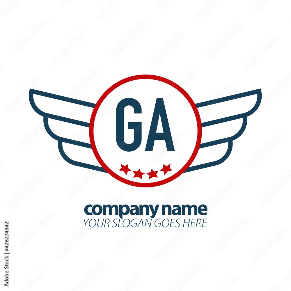 Initial Letter GA Wing Logo Design Template. Creative Wing template