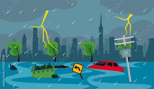 city buildings flood