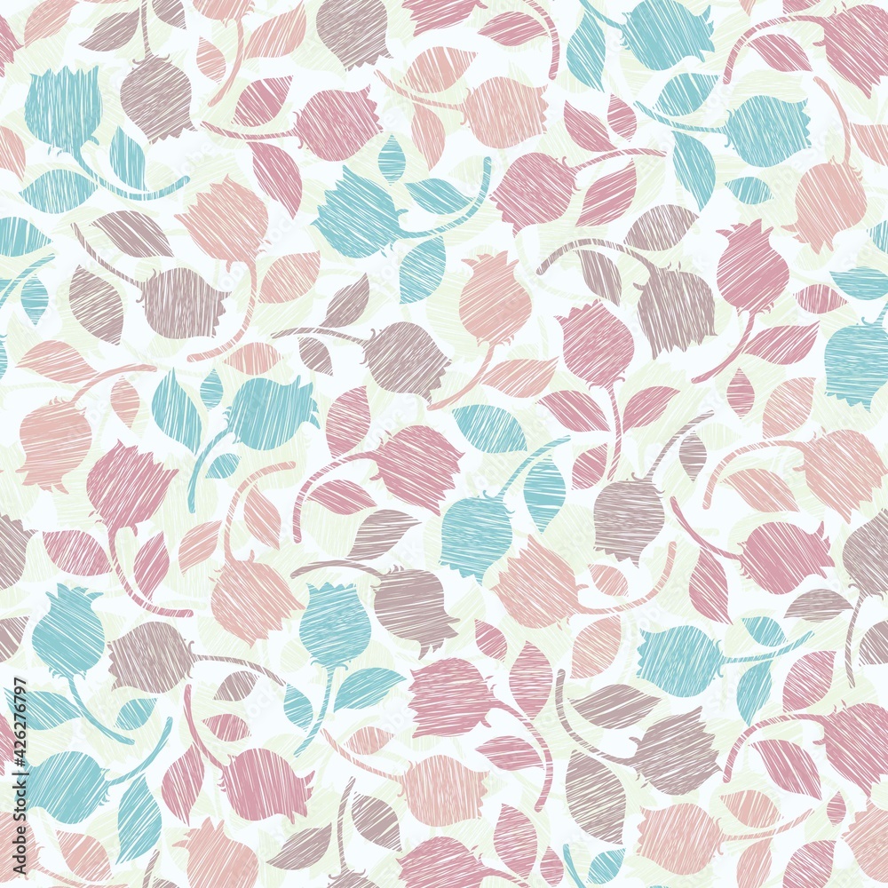 Seamless Pattern with Soft Pastel Palette Vector Tulip Floral Seamless Pattern with Soft Pastel Palette Vector Tulip Floral