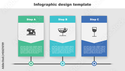 Set Cheese, Cocktail and Wine glass. Business infographic template. Vector