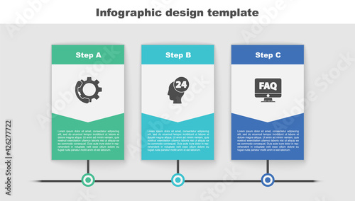 Set Telephone 24 hours support, Support operator in touch and Computer monitor and FAQ. Business infographic template. Vector