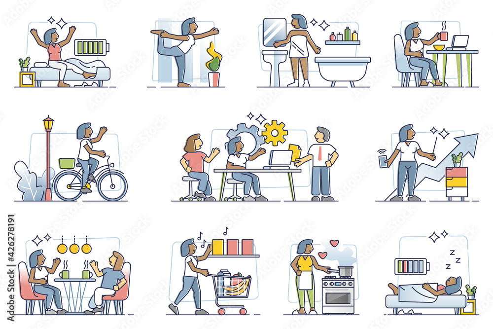 Daily routine and everyday life habits with duties repetition outline ...