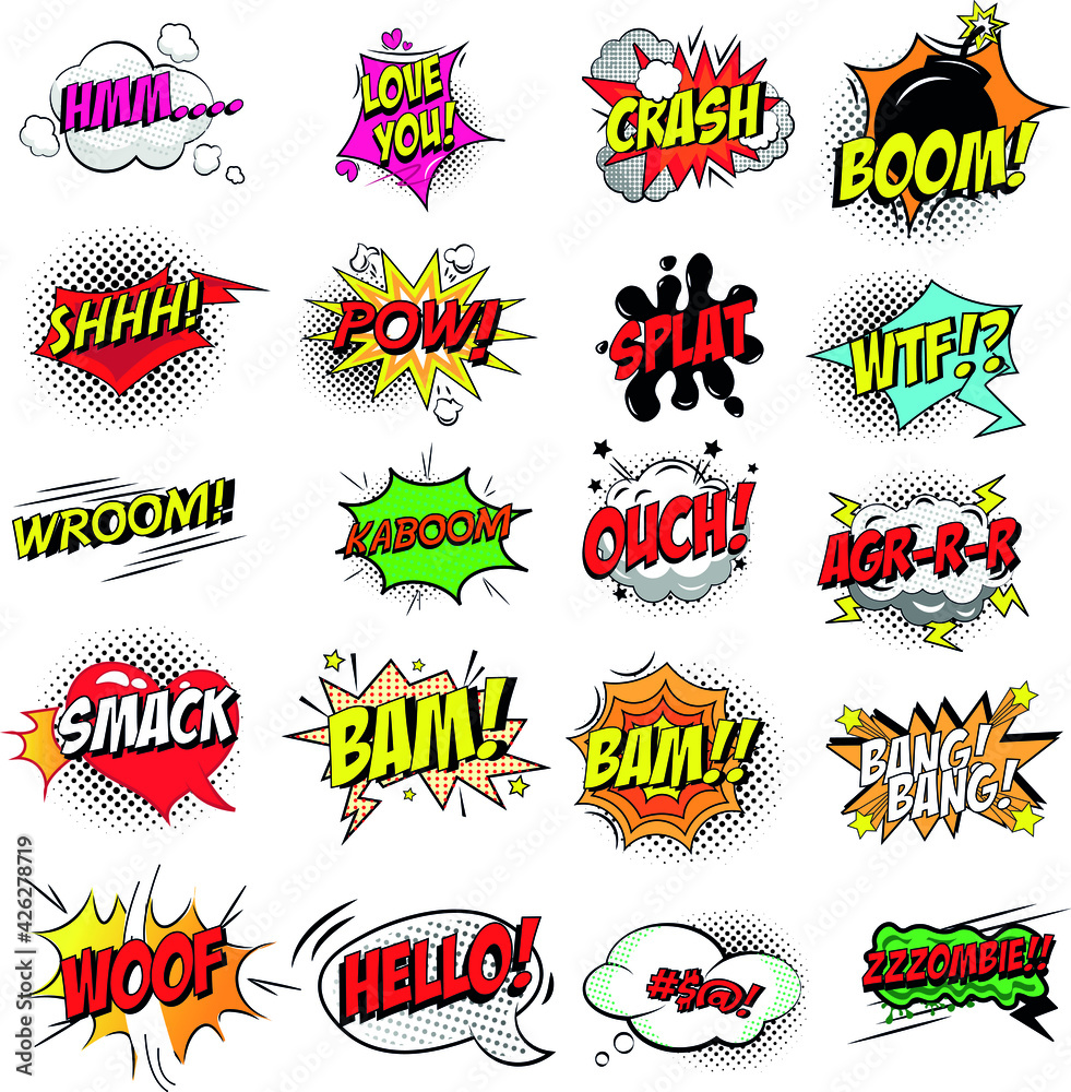 Obraz premium Comic Speach Background Pattern on a White Pop Art Retro Style Web Bubble Effect. Vector illustration, text in retro style