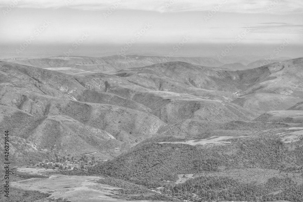 Spectacular mountain scenery Base Camp trek through the Himalaya, Nepal in stunning black and white