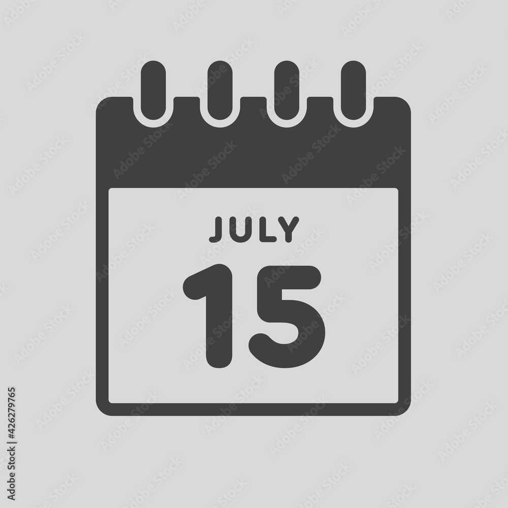Icon day date 15 July, template calendar page Icon day date 15 July, template calendar page