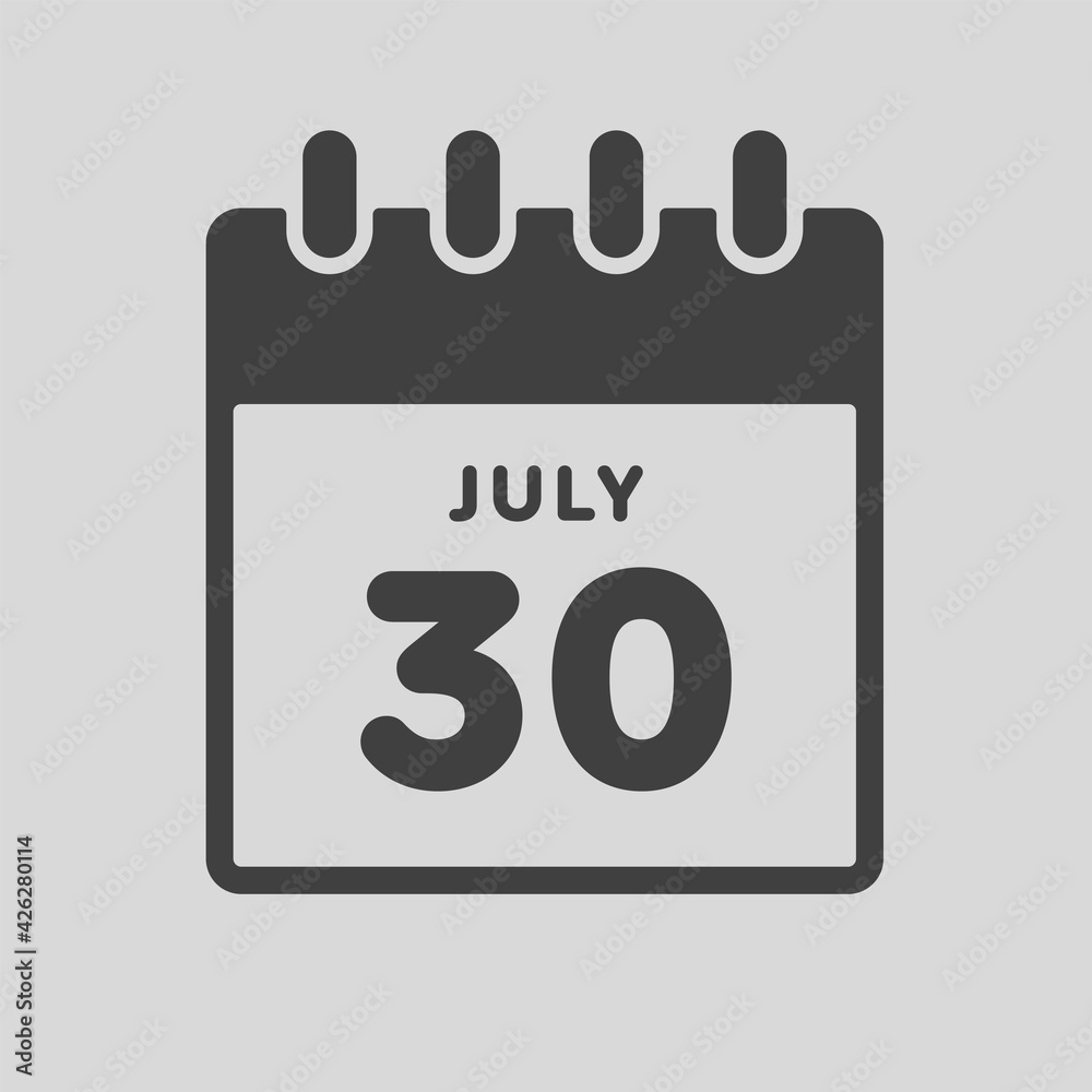 Icon day date 30 July, template calendar page Icon day date 30 July, template calendar page