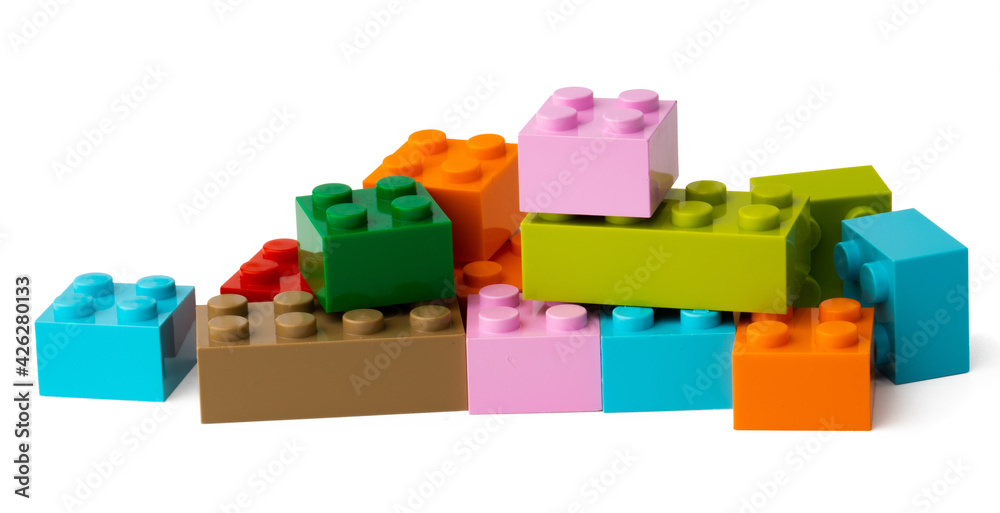 Colorful plastic toy building blocks isolated on white Colorful plastic toy building blocks isolated on white