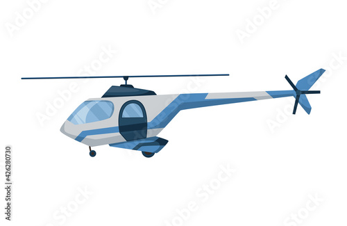 Helicopter cartoon aviation. Avia transportation with propeller isolated on white. Vector copter aircraft rotor plane cargo. Civil or army military transport helicopter